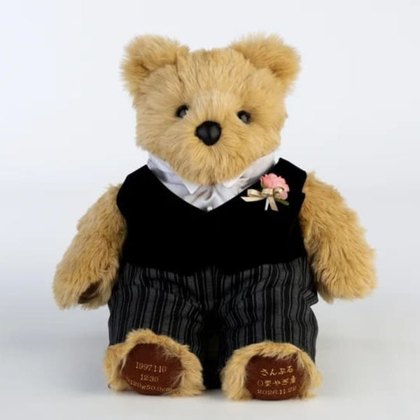 【ウェイトドール】Wedding Bear(黒ベストシャツ付ズボン|アスコットタイ|ブートニア)