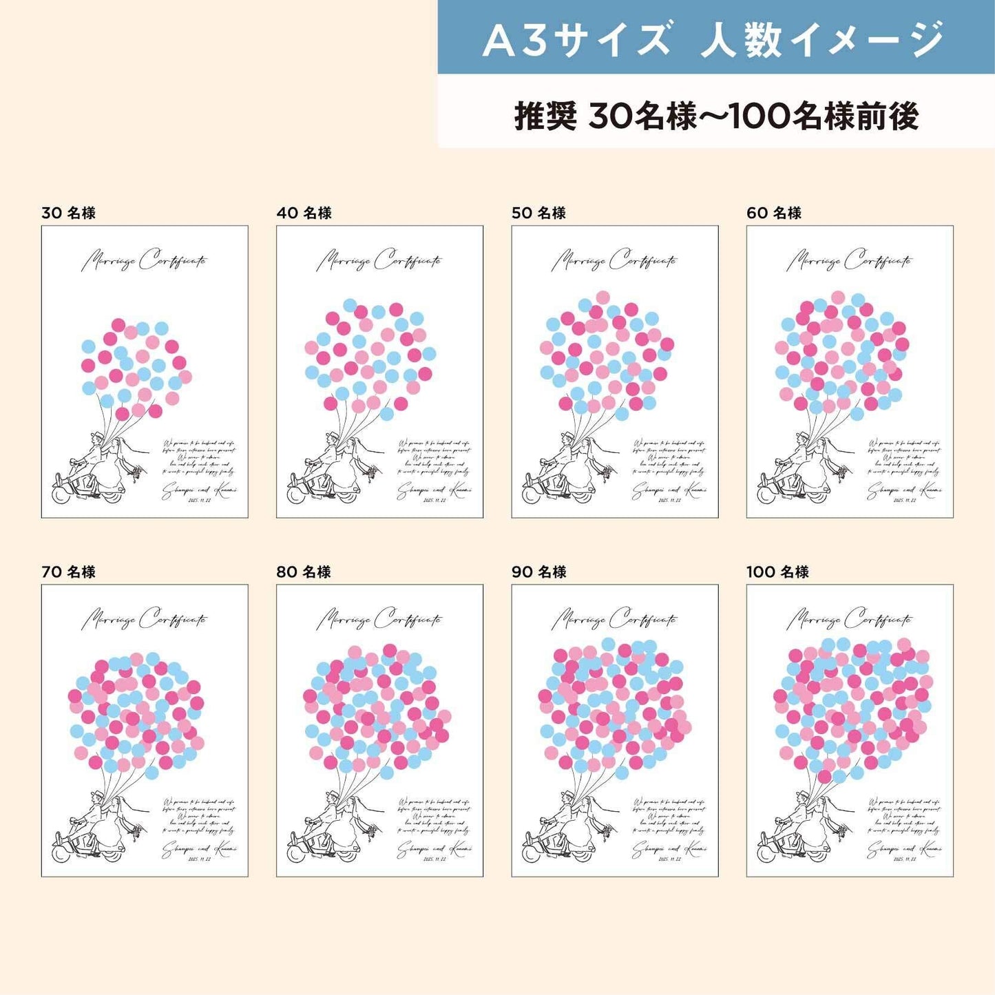 【ゲスト参加型結婚証明書】ウェディングバルーン ビギニングライドオン｜A3サイズ